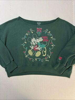 Hollister Dark Green Mickey & Minnie Holiday Crewneck Sweatshirt 116